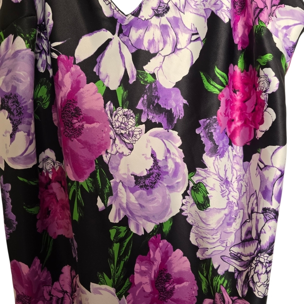 Victoria's Secret Pink Purple Floral Roses Black Mini Slip Dress Bow Ties - Picture 2 of 3